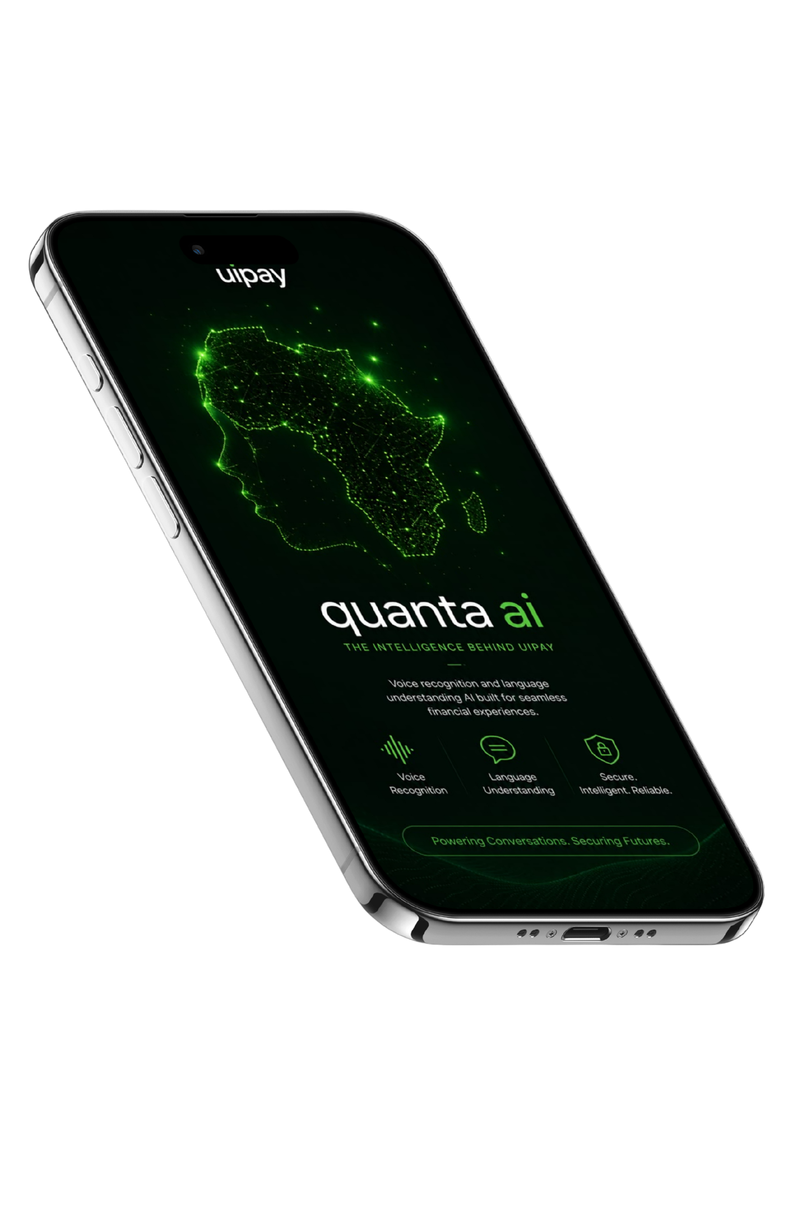 Quanta AI splash screen with African continent constellation graphic